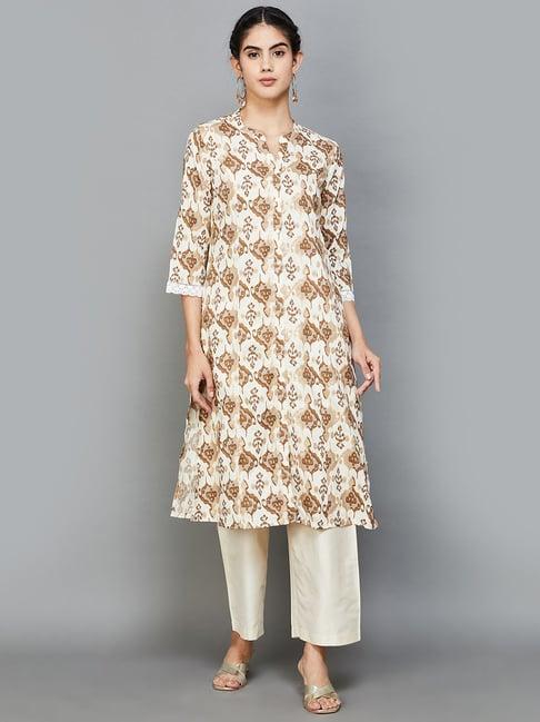 melange by lifestyle off-white printed a line kurta