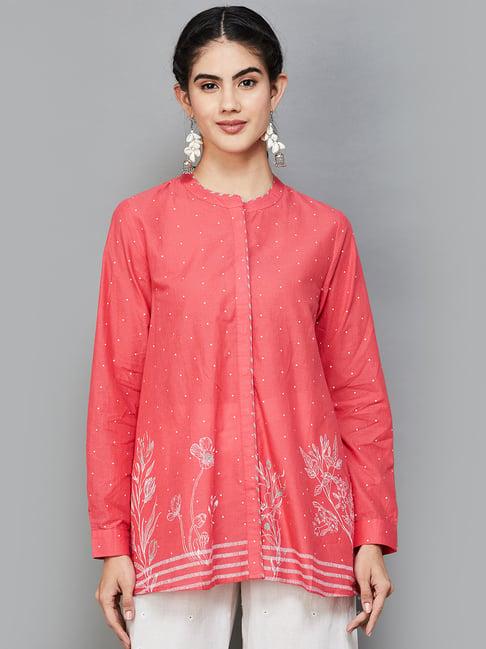 melange by lifestyle coral cotton printed tunic