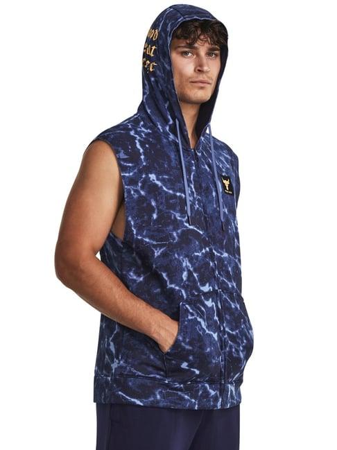 under armour blue cotton loose fit printed hooded sweatshirt