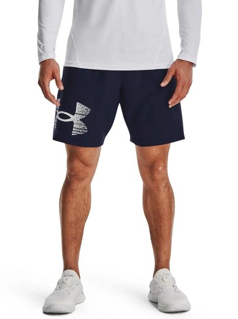 under armour blue loose fit printed sports shorts