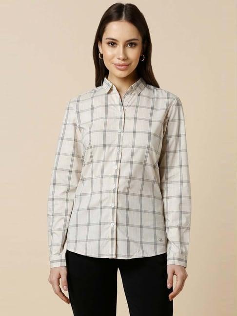 allen solly off-white chequered formal shirt