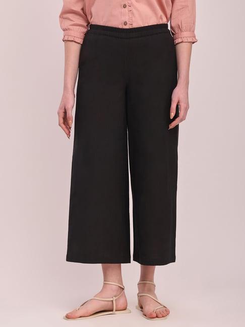 pink fort black cotton relaxed fit culottes