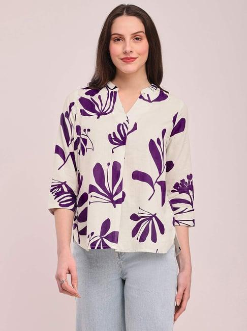 pink fort white cotton floral print top