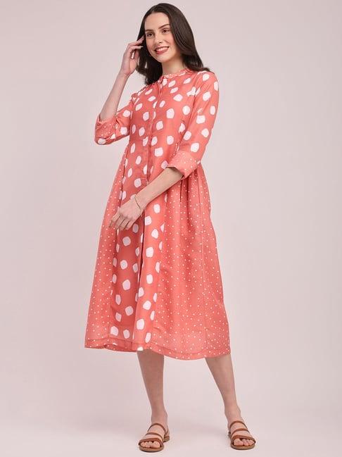 pink fort peach polka dots a-line dress