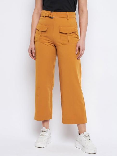 madame yellow straight fit mid rise trousers