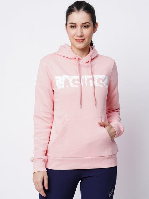 asics pink logo print hoodie