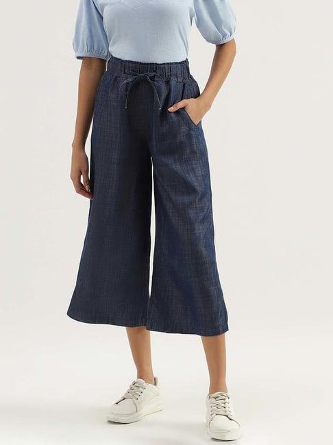 united colors of benetton blue mid rise culottes