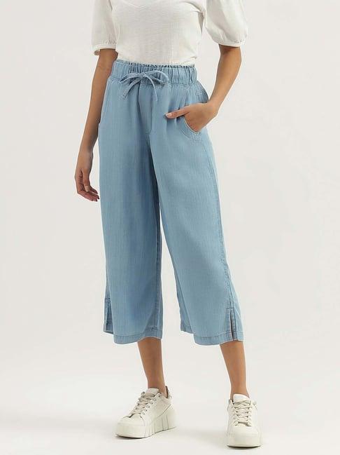 united colors of benetton blue mid rise culottes