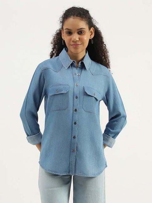 united colors of benetton blue regular fit shirt