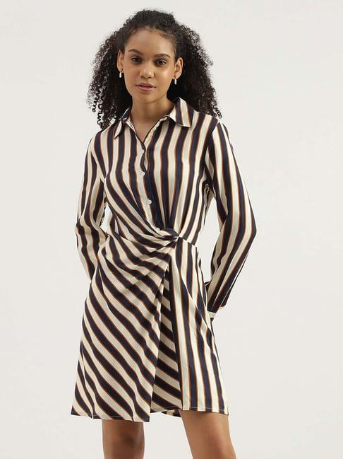 united colors of benetton white & navy striped shirt dress