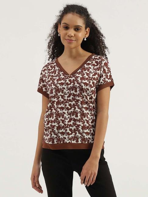 united colors of benetton brown cotton printed top