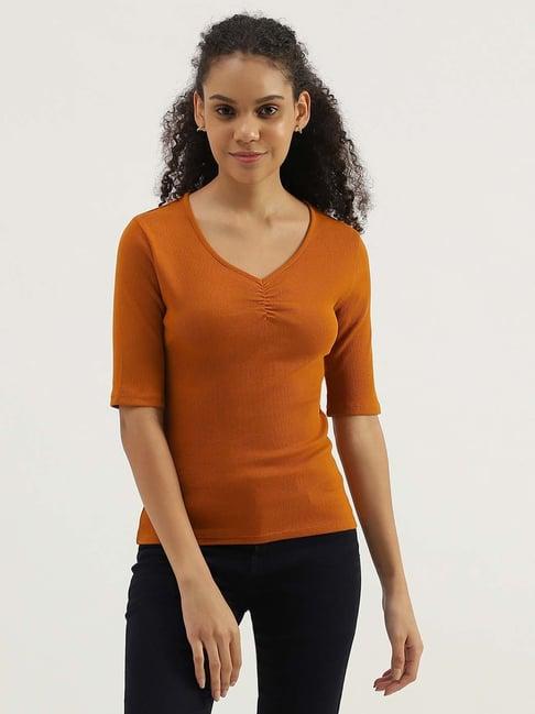 united colors of benetton orange striped top