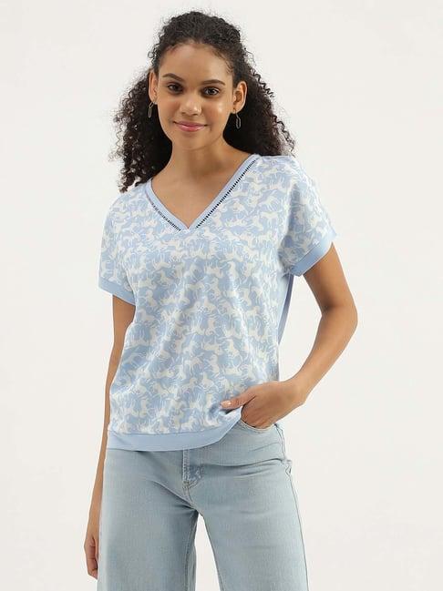 united colors of benetton blue cotton printed top