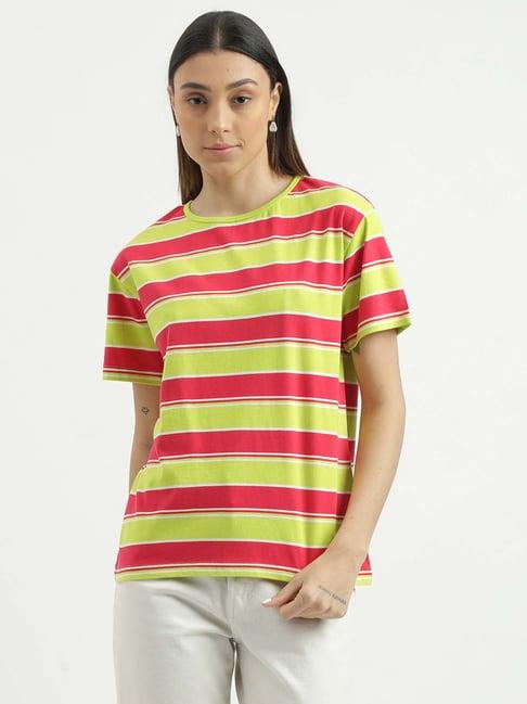 united colors of benetton yellow & red cotton striped t-shirt