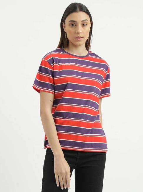 united colors of benetton red & blue cotton striped t-shirt