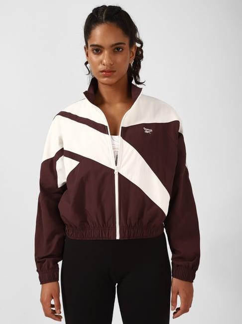 reebok maroon & white color-block sports jacket