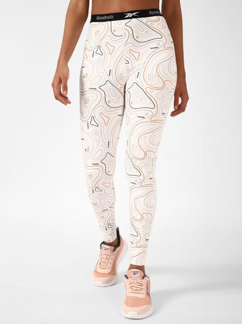 reebok white printed sports tights