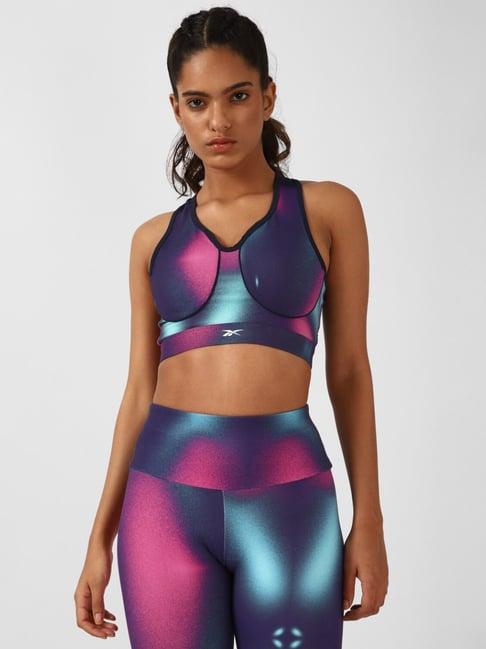 reebok blue printed sports bra