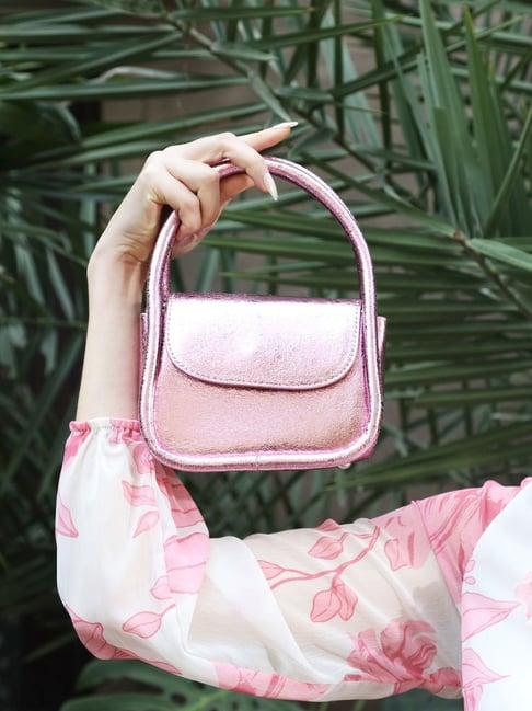 kazo pink synthetic textured handbag