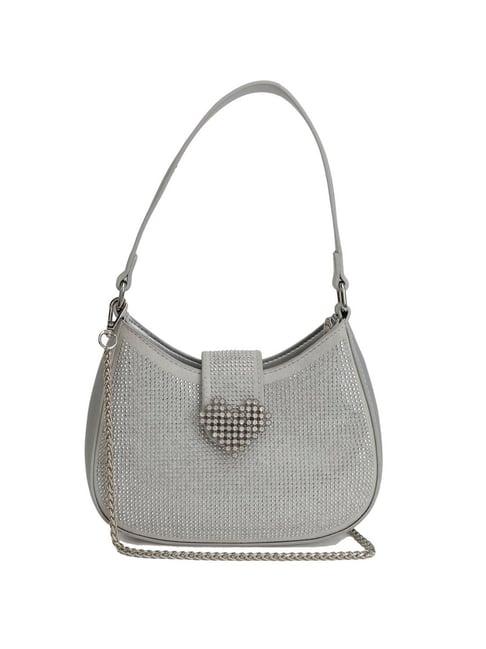 kazo silver synthetic embellished sling handbag