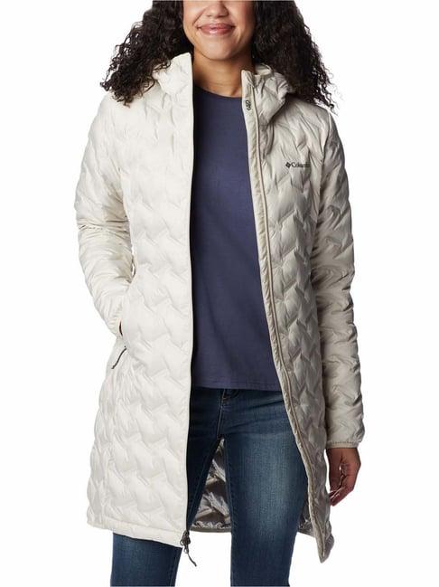 columbia cream hooded long down jacket