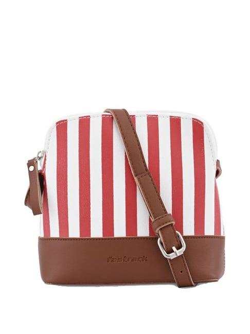 fastrack red faux leather striped sling handbag