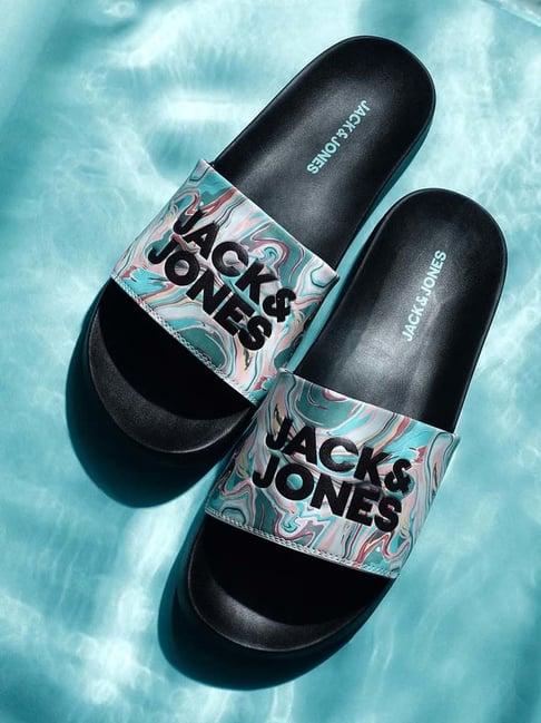 jack & jones men's jet black slides