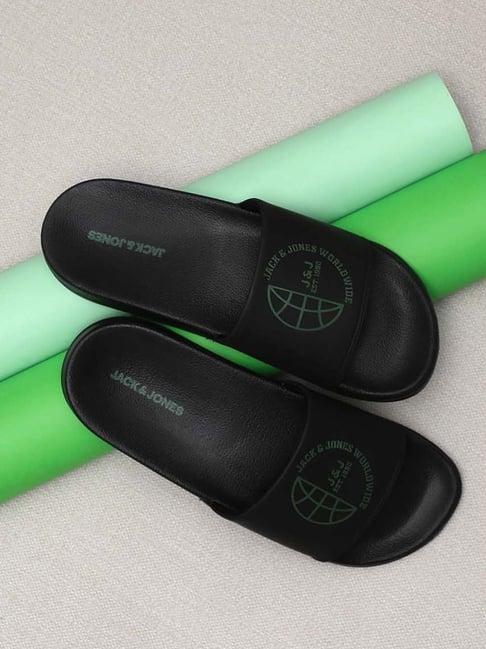 jack & jones men's jet black slides