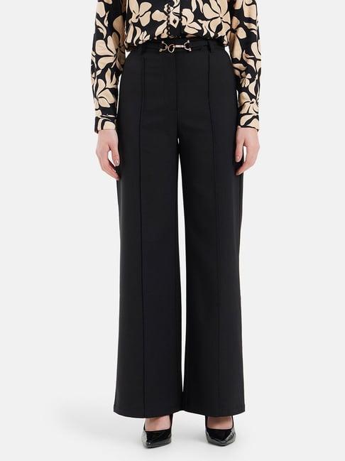 kazo black polyester high rise trousers with belt