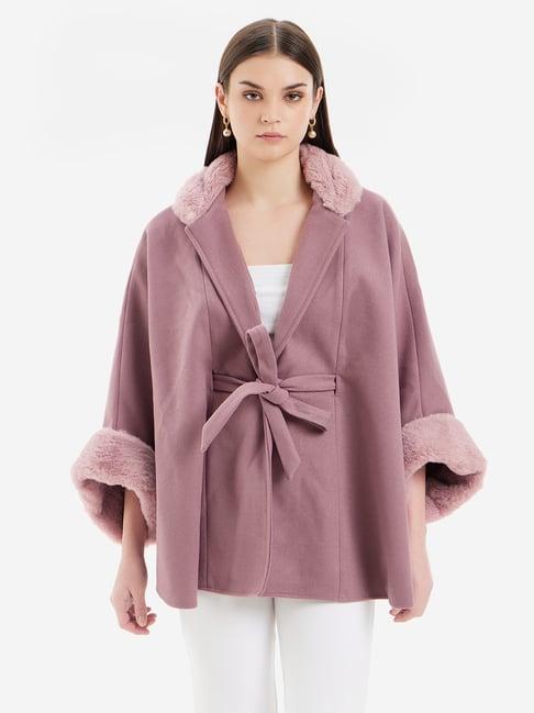 kazo mauve relaxed fit cape with belt