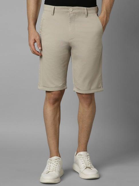 louis philippe beige cotton slim fit shorts