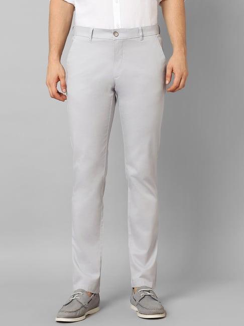 louis philippe grey cotton slim fit trousers