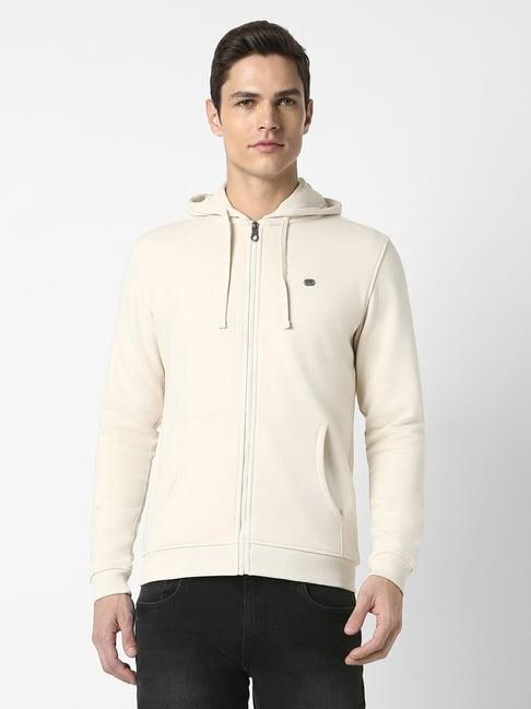 peter england beige regular fit hooded sweatshirt