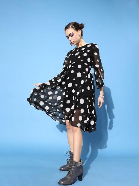 kassually black & white polka dot a line dress