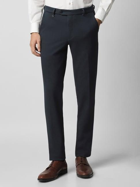 van heusen navy slim fit texture trousers