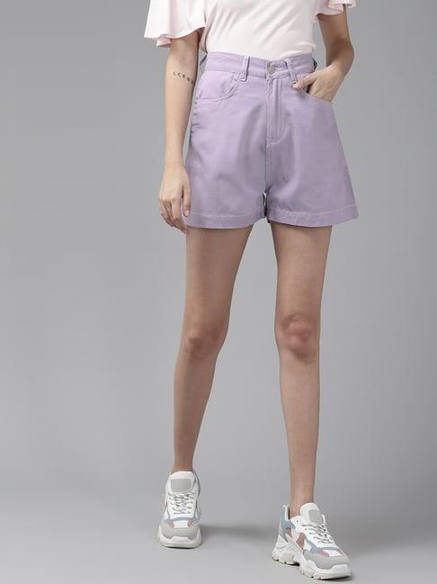 kassually purple relaxed fit shorts