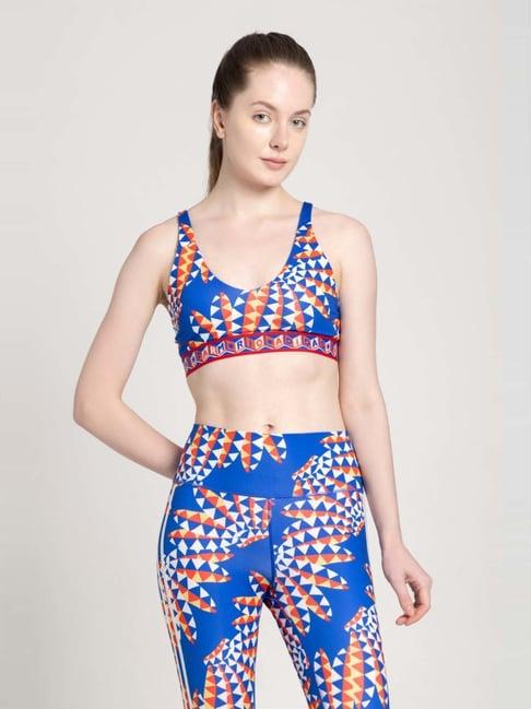 adidas blue polyester printed sports bra