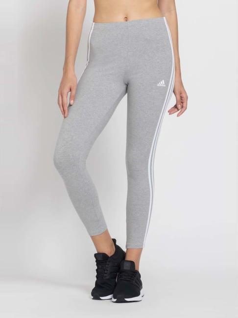 adidas grey cotton striped sports tights