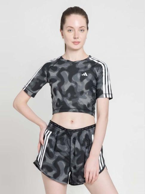 adidas grey printed sports cropped t-shirt