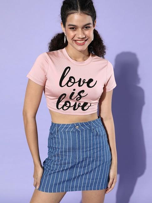 kassually pink graphic print crop t-shirt