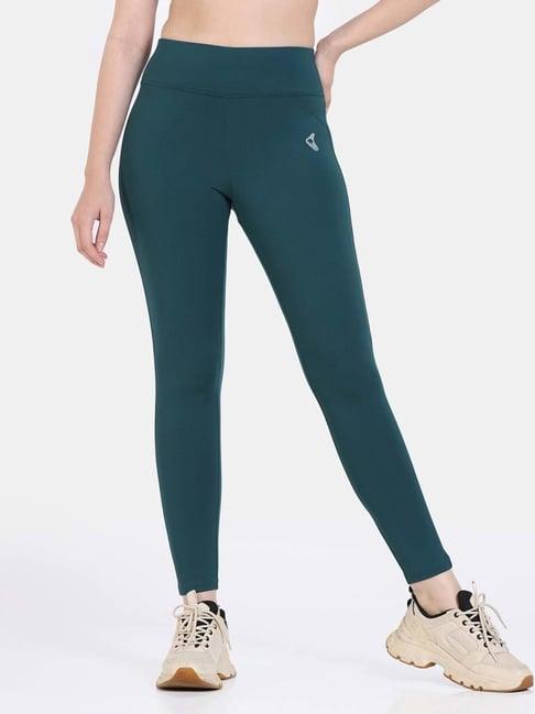 zelocity by zivame green slim fit sports tights