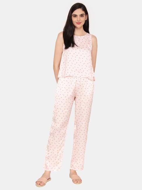 zivame pink floral print top pyjama set