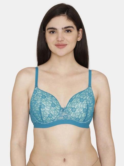 zivame turquoise lace work t-shirt bra