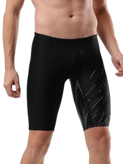 speedo black regular fit printed sports shorts