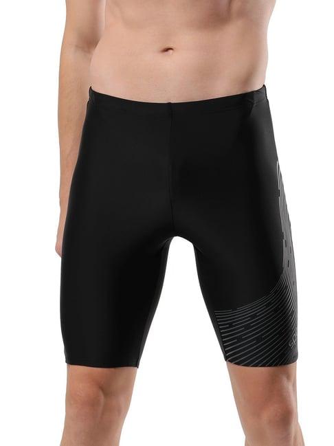 speedo black regular fit printed sports shorts