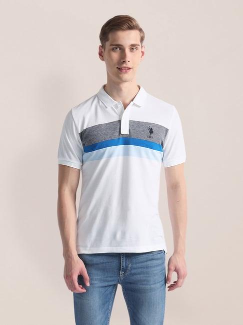 u.s. polo assn. white slim fit striped polo t-shirt