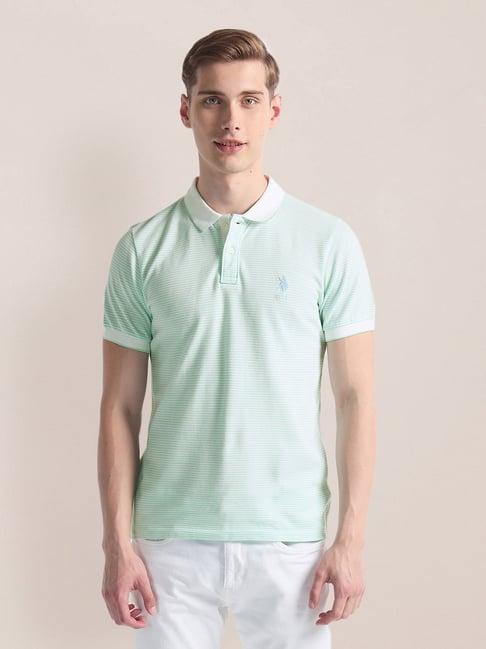 u.s. polo assn. light green slim fit striped polo t-shirt