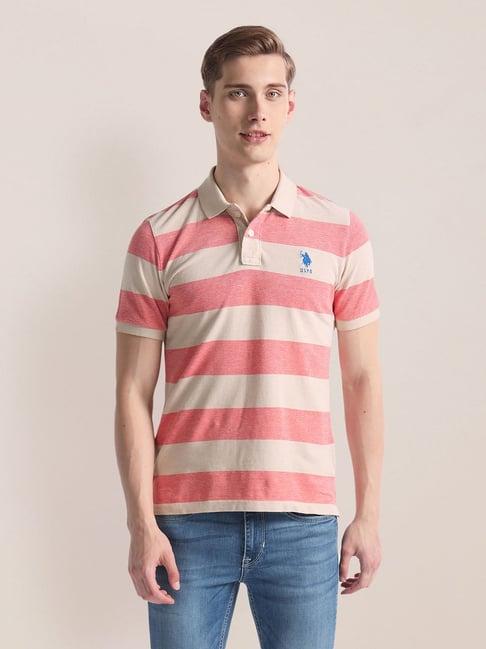 u.s. polo assn. red slim fit striped polo t-shirt