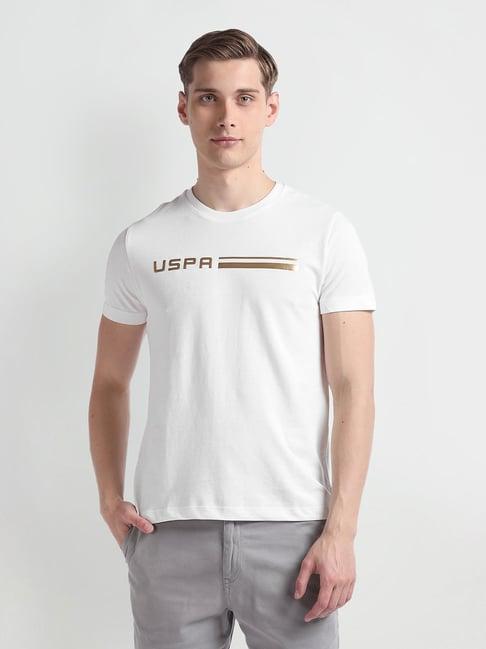 u.s. polo assn. ivory muscle fit logo print cotton crew t-shirt