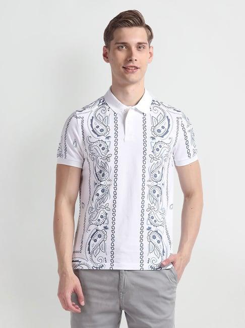 u.s. polo assn. white muscle fit paisley print cotton polo t-shirt